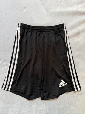 Adidas Black Athletic Shorts White Stripes Unisex Youth Boy Girl Large 13-14